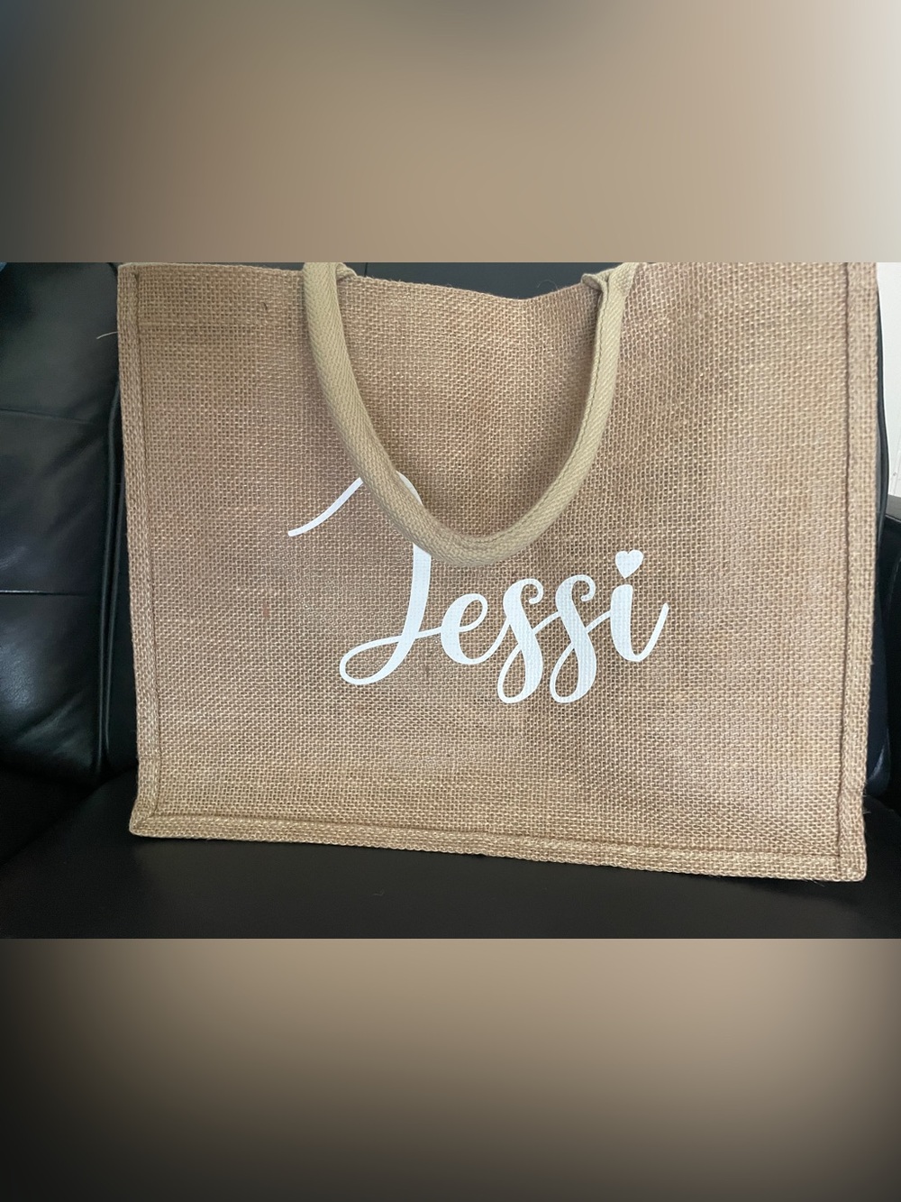 Personalized Jessi Natural Jute Tote Bag - nickname for jessica with heart i